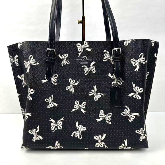 Coach Mollie Tote Shoulder Bag with Bow Print In Silver/Black Multi NWT CY647 - Picture 2 of 13